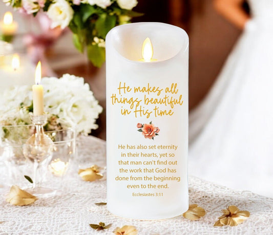 All Things Beautiful Bible Verse Dancing Wick Candle - Celebrate Prints