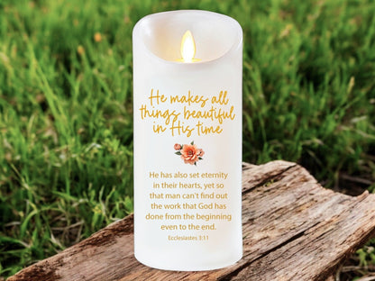 All Things Beautiful Bible Verse Dancing Wick Candle - Celebrate Prints