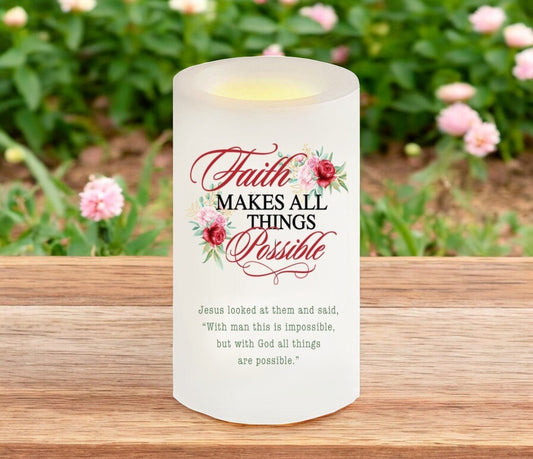 All Things Possible Bible Verse LED Flameless Candle - Celebrate Prints