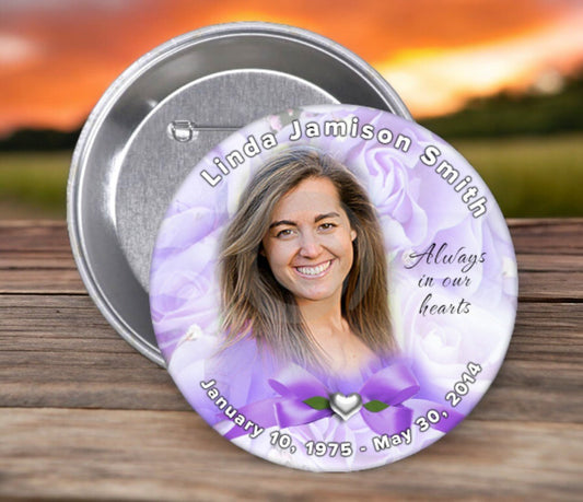 Amethyst Memorial Button Pin (Pack of 10) - Celebrate Prints