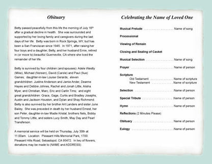 Angelina Funeral Program Template - The Funeral Program Site