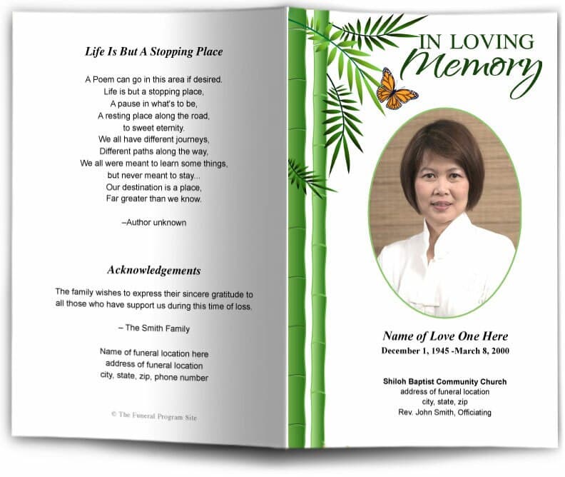 Bamboo Funeral Program Template - Celebrate Prints
