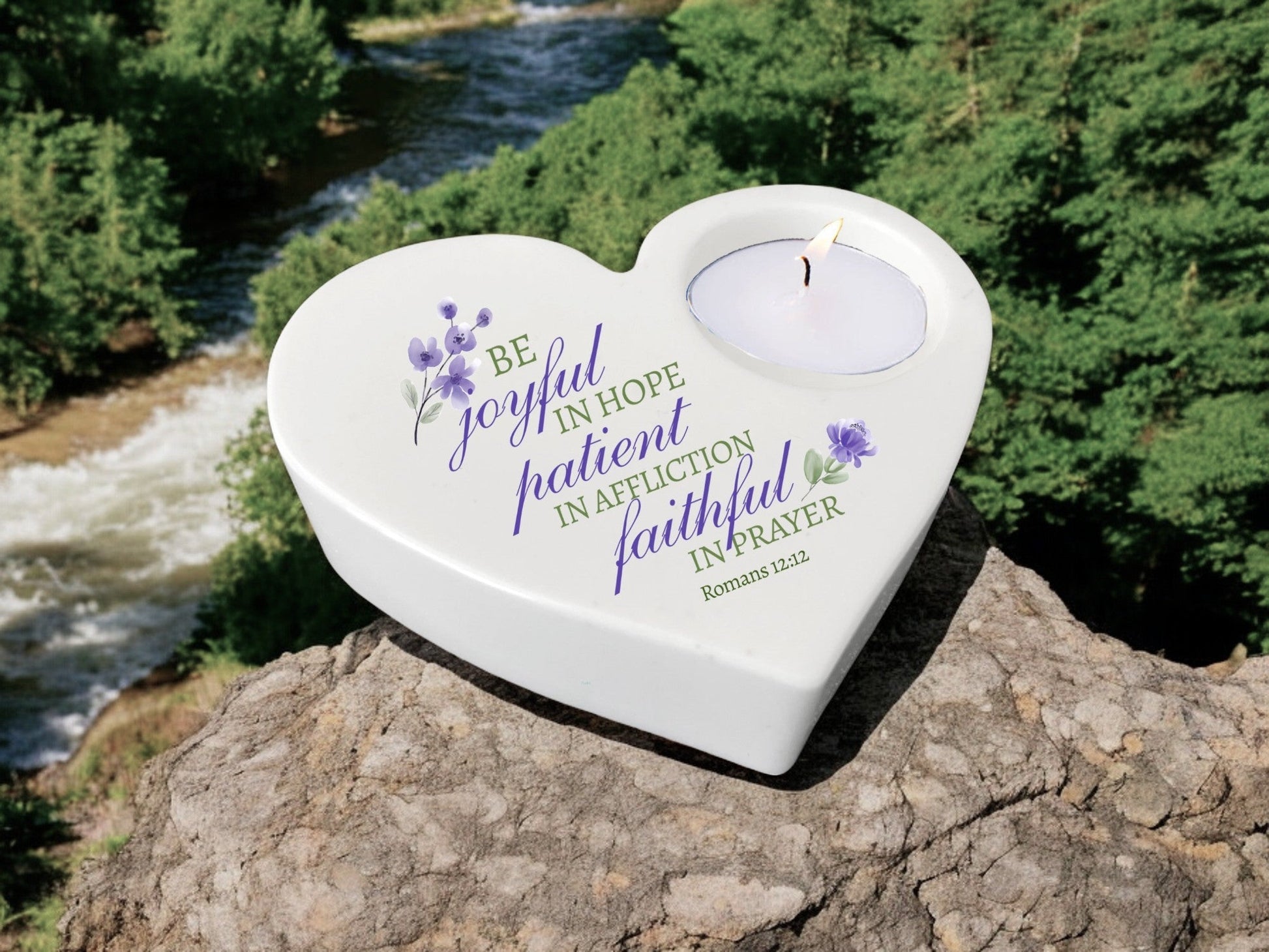 Be Joyful Bible Verse Heart Tea Light Candle Holder - Celebrate Prints