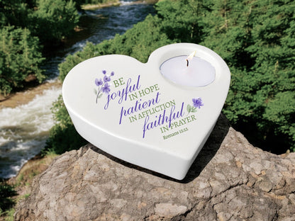 Be Joyful Bible Verse Heart Tea Light Candle Holder - Celebrate Prints