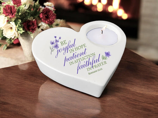 Be Joyful Bible Verse Heart Tea Light Candle Holder - Celebrate Prints