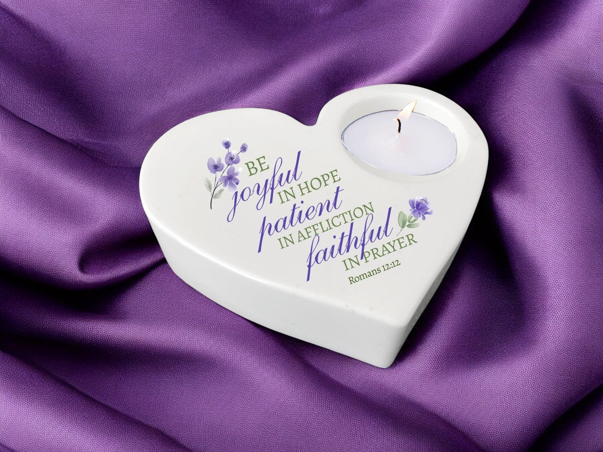 Be Joyful Bible Verse Heart Tea Light Candle Holder - Celebrate Prints