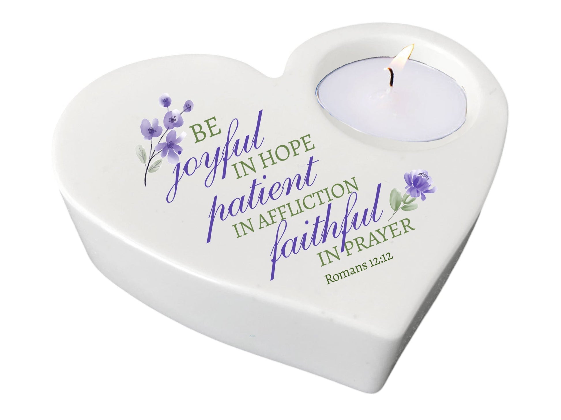 Be Joyful Bible Verse Heart Tea Light Candle Holder - Celebrate Prints