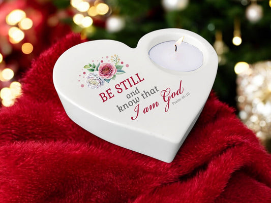 Be Still 2 Bible Verse Heart Tea Light Candle Holder - Celebrate Prints