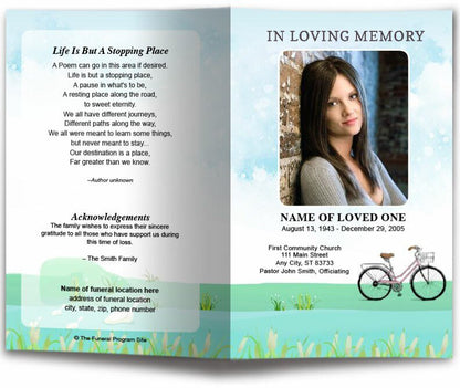 Bicycle Watercolor Funeral Program Template - The Funeral Program Site