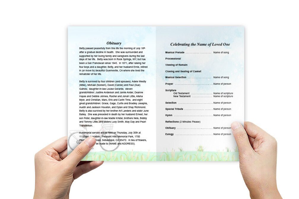 Bicycle Watercolor Funeral Program Template - The Funeral Program Site