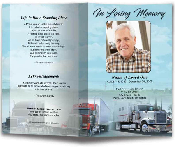 Big Rig Funeral Program Template - Celebrate Prints
