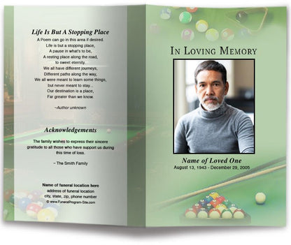 Billiards Funeral Program Template - The Funeral Program Site