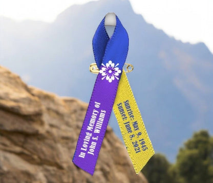 Bladder Cancer Ribbon Personalized (Blue, Yellow, Purple) - Pack of 10 - Celebrate Prints