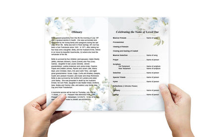 Blue Blossom Watercolor Funeral Program Template - The Funeral Program Site