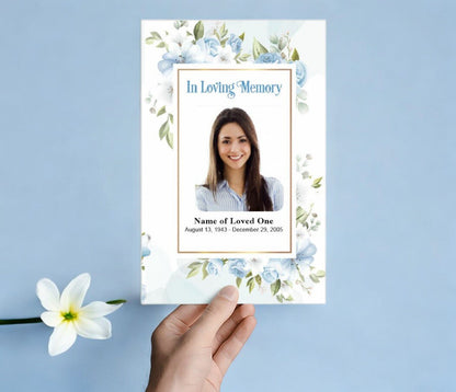 Blue Blossom Watercolor Funeral Program Template - The Funeral Program Site