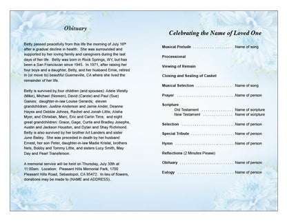 Blue Florals Funeral Program Template - The Funeral Program Site