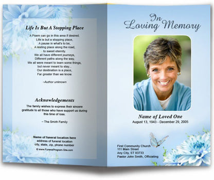 Blue Florals Funeral Program Template - The Funeral Program Site
