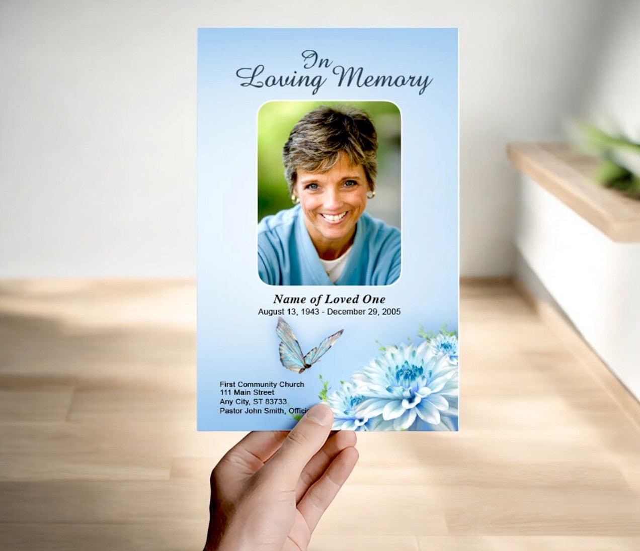 Blue Florals Funeral Program Template - The Funeral Program Site