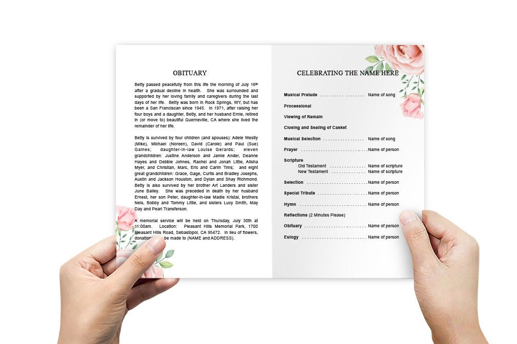 Blush Watercolor Funeral Program Template - The Funeral Program Site