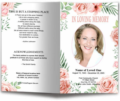 Blush Watercolor Funeral Program Template - The Funeral Program Site