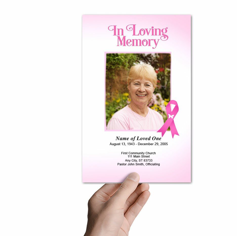 Breast Cancer Pink Ribbon Funeral Program Template - The Funeral Program Site