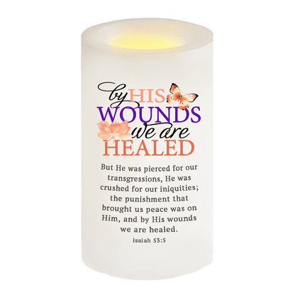 By His Wounds Bible Verse Candle - Celebrate Prints