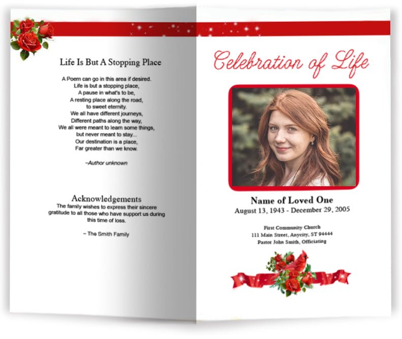 Cardinal Ribbon Funeral Program Template - The Funeral Program Site