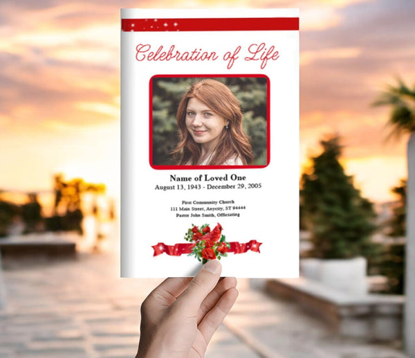 Cardinal Ribbon Funeral Program Template - Celebrate Prints