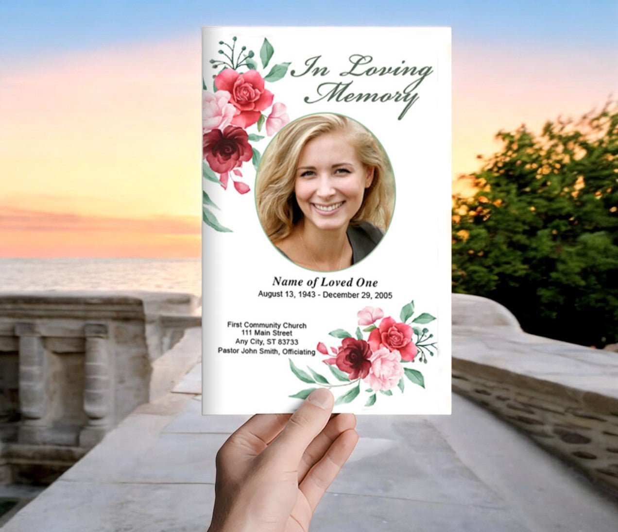 Carrara Watercolor Funeral Program Template - The Funeral Program Site