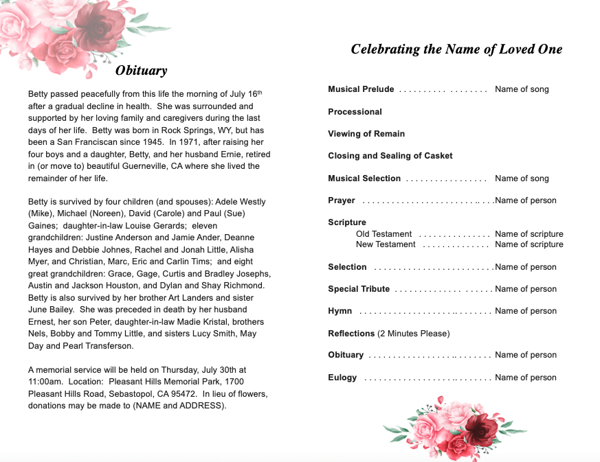 Carrara Watercolor Funeral Program Template - The Funeral Program Site