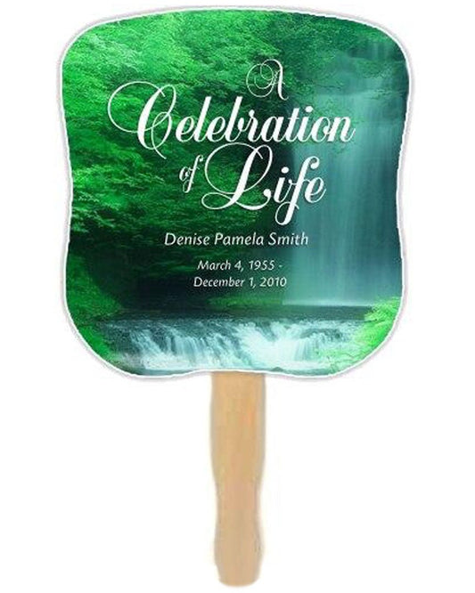 Cascade Memorial Fan With Wooden Handle (Pack of 10) - Celebrate Prints