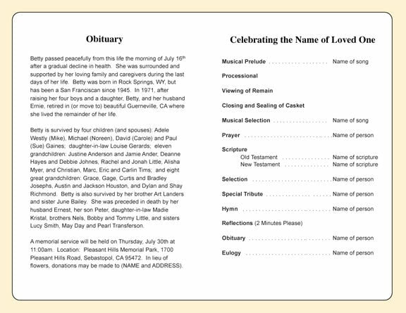 Celebration of Life Funeral Program Template - The Funeral Program Site