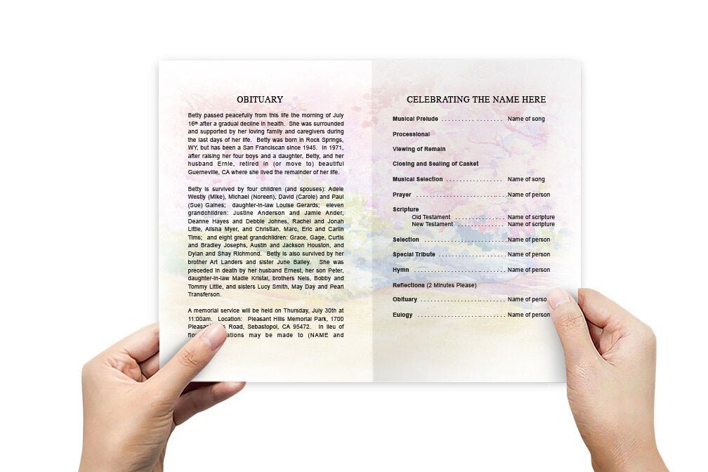 Cherry Blossom Watercolor Funeral Program Template - The Funeral Program Site