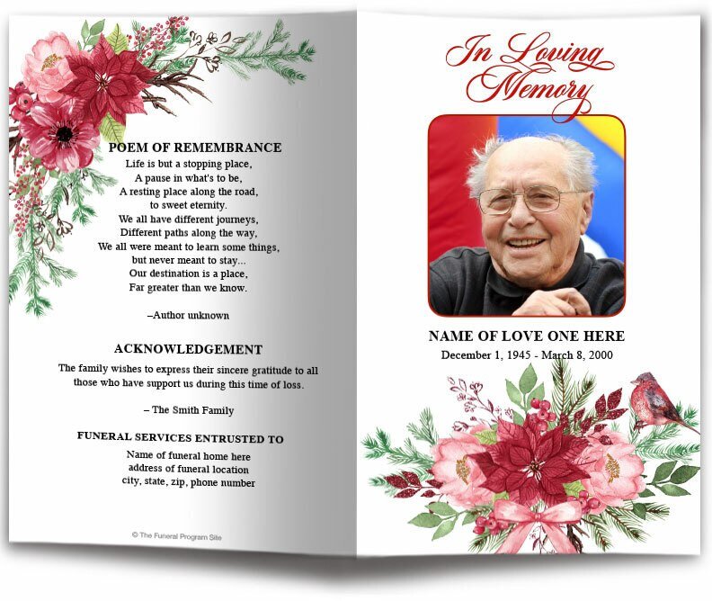 Christmas Floral Watercolor Funeral Program Template - The Funeral Program Site