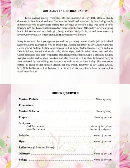 Chrysanthenym Greeting Card Style Google Docs Funeral Program Template - The Funeral Program Site