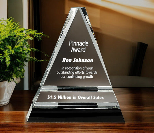 Clear Crystal Triangle on Black Crystal Pedestal Base - Celebrate Prints