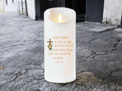 Close To Brokenhearted Bible Verse Dancing Wick Candle - Celebrate Prints