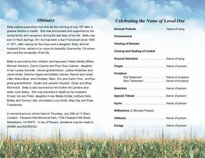 Cornfield Funeral Program Template - The Funeral Program Site