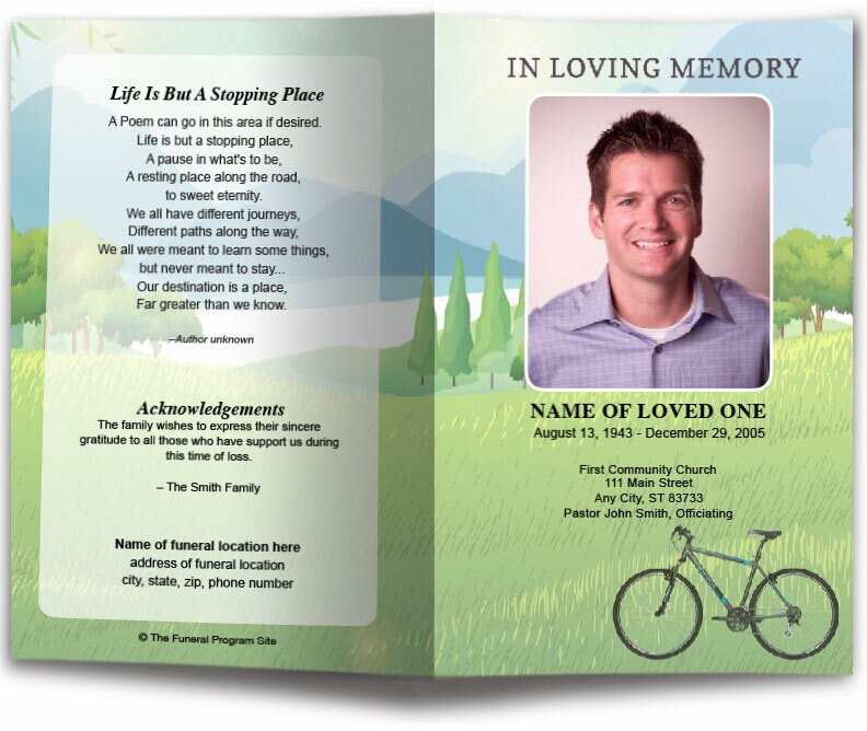 Country Bike Watercolor Funeral Program Template - The Funeral Program Site