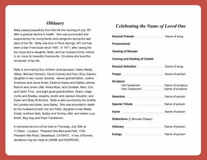 Crimson Funeral Program Template - The Funeral Program Site