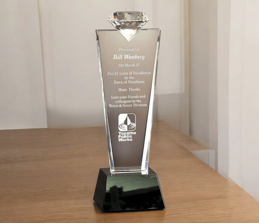 Crystal Diamond Top Award on Black Pedestal Base - Celebrate Prints