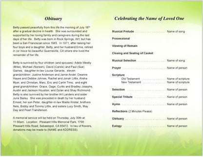 Daffodils Funeral Program Template - The Funeral Program Site