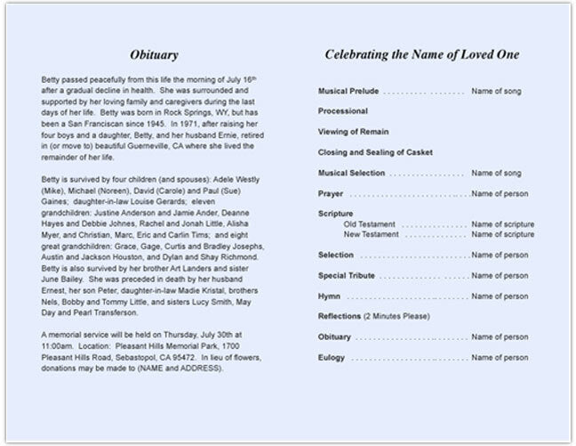 Dallas Funeral Program Template - The Funeral Program Site