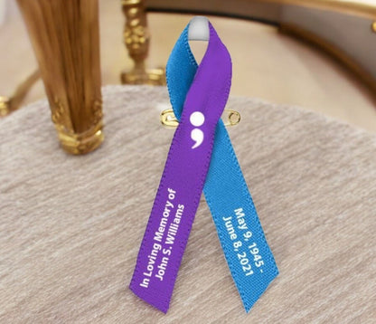 Depression Awareness Ribbons With Semicolon Personalized (Purple/Blue) - Pack of 10 - Celebrate Prints