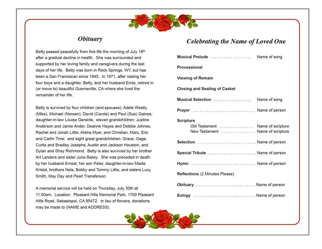 Desire Funeral Program Template - The Funeral Program Site