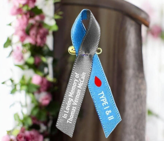 Diabetes Awareness Ribbons Personalized (Blue/Gray) Pack of 10 - Celebrate Prints