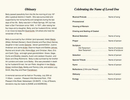 Dragonfly Funeral Program Template - The Funeral Program Site