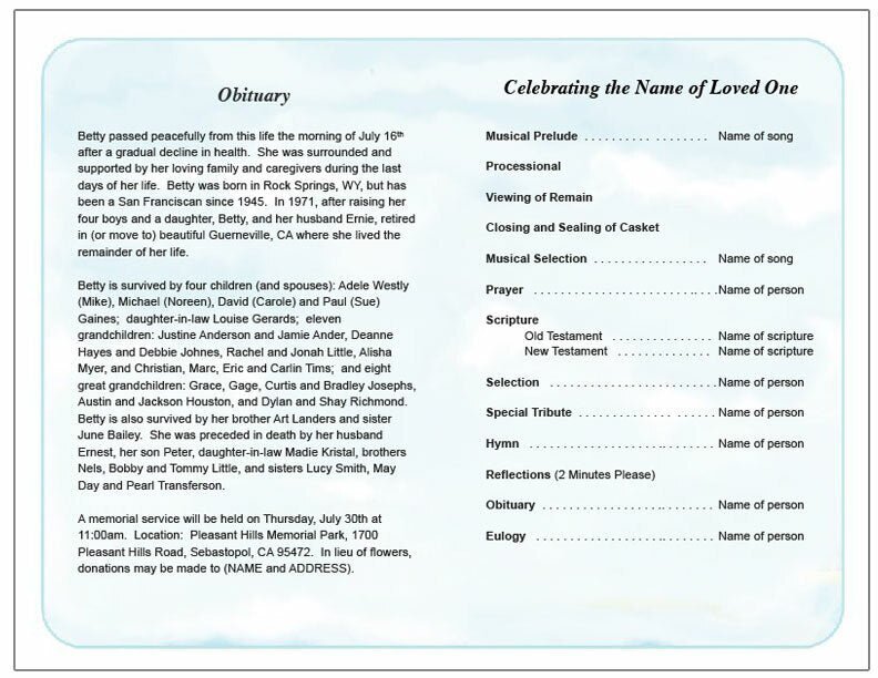 Dream Watercolor Funeral Program Template - The Funeral Program Site