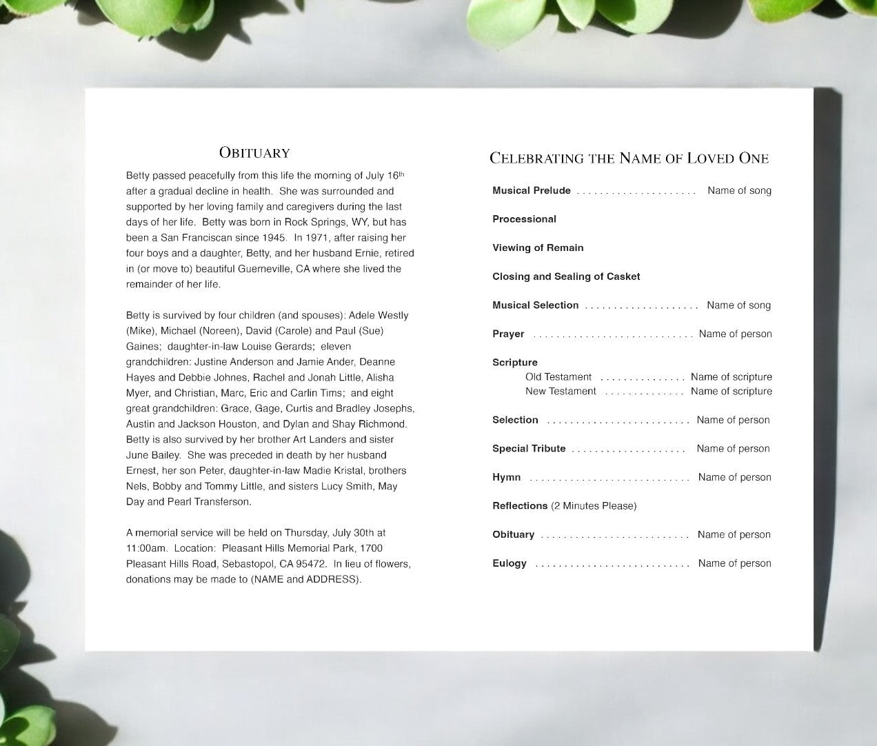 Elegant Remembrance Funeral Program Template - The Funeral Program Site
