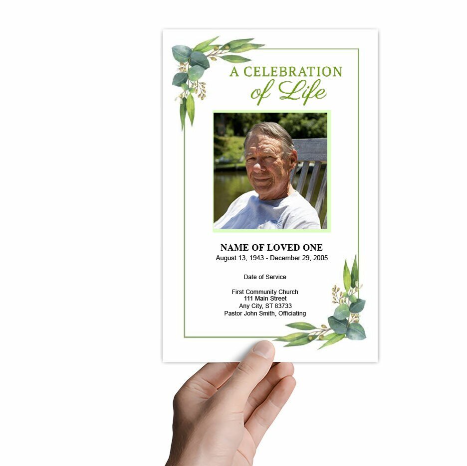Eucalyptus Watercolor Funeral Program Template - The Funeral Program Site